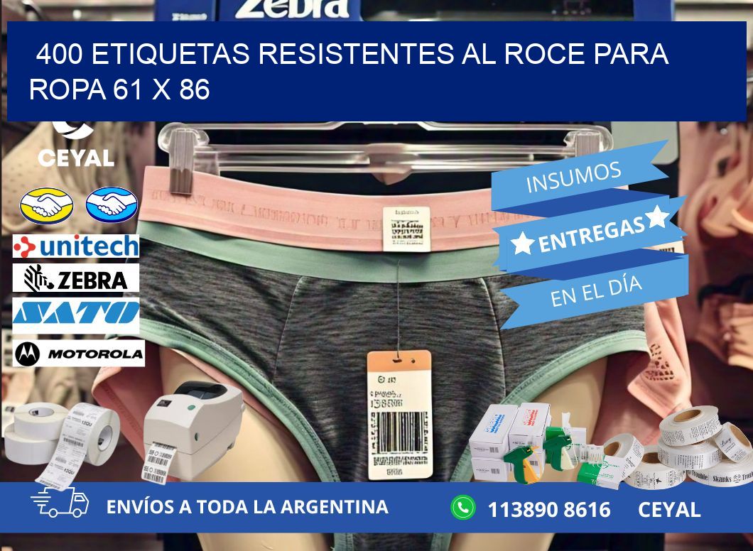 400 ETIQUETAS RESISTENTES AL ROCE PARA ROPA 61 x 86