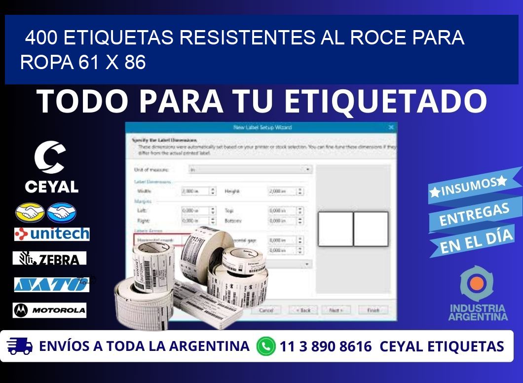 400 ETIQUETAS RESISTENTES AL ROCE PARA ROPA 61 x 86