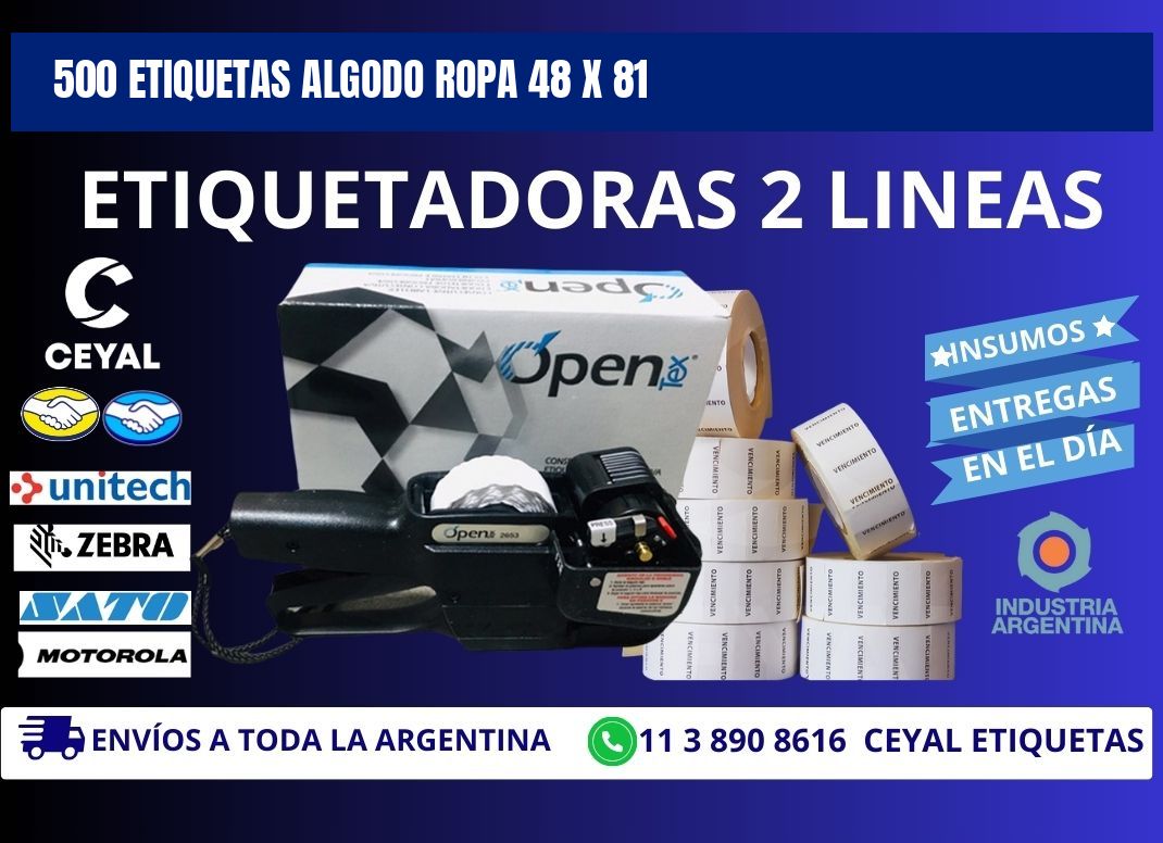 500 ETIQUETAS ALGODO ROPA 48 x 81