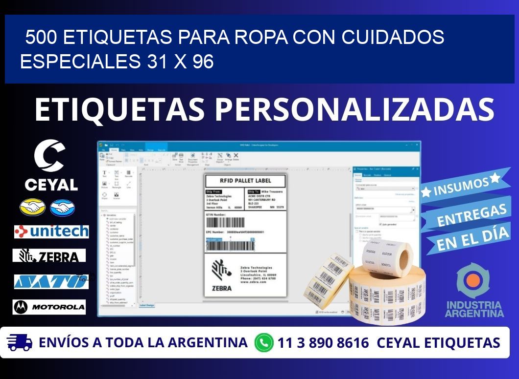 500 ETIQUETAS PARA ROPA CON CUIDADOS ESPECIALES 31 x 96