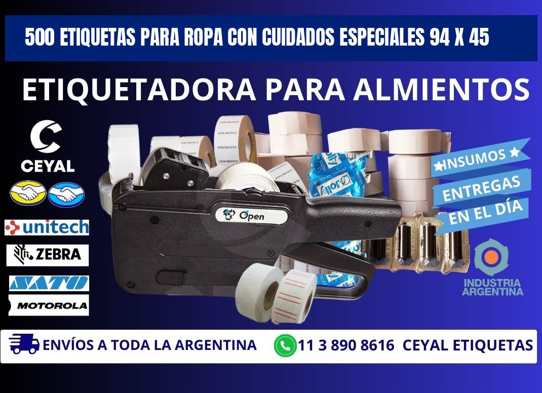 500 ETIQUETAS PARA ROPA CON CUIDADOS ESPECIALES 94 x 45