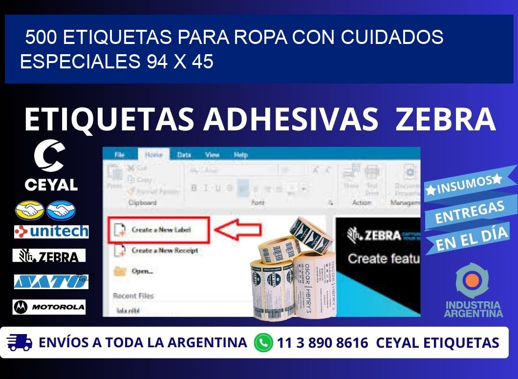 500 ETIQUETAS PARA ROPA CON CUIDADOS ESPECIALES 94 x 45