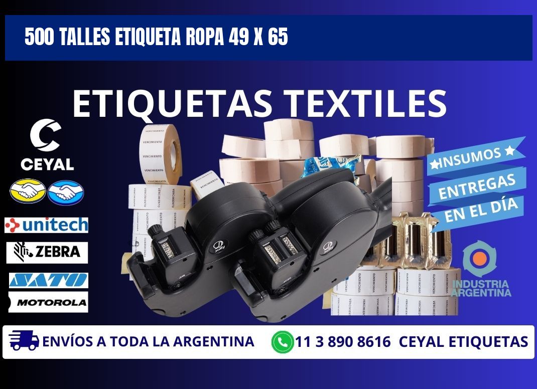 500 TALLES ETIQUETA ROPA 49 x 65