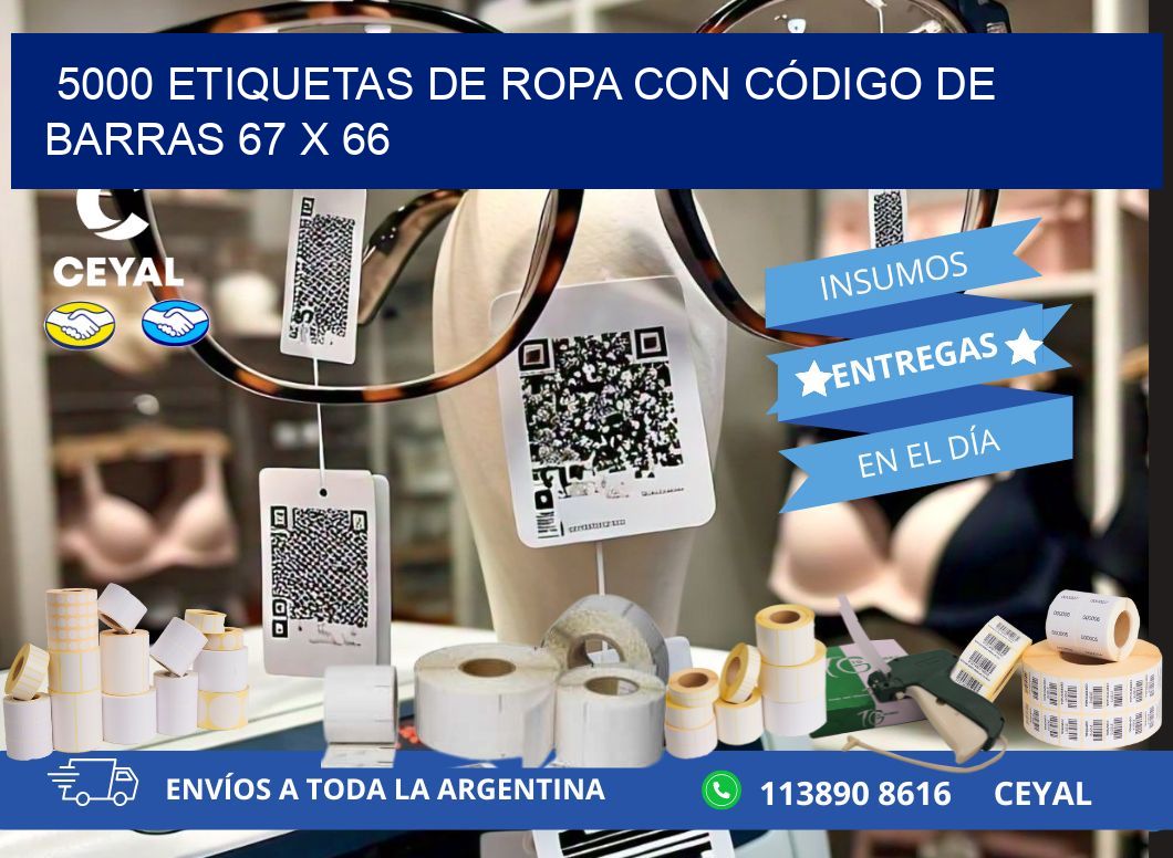 5000 ETIQUETAS DE ROPA CON CÓDIGO DE BARRAS 67 x 66