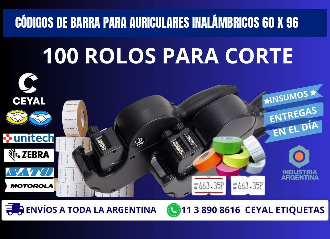 CÓDIGOS DE BARRA PARA AURICULARES INALÁMBRICOS 60 x 96