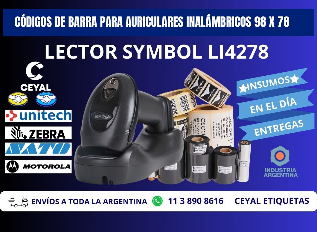 CÓDIGOS DE BARRA PARA AURICULARES INALÁMBRICOS 98 x 78