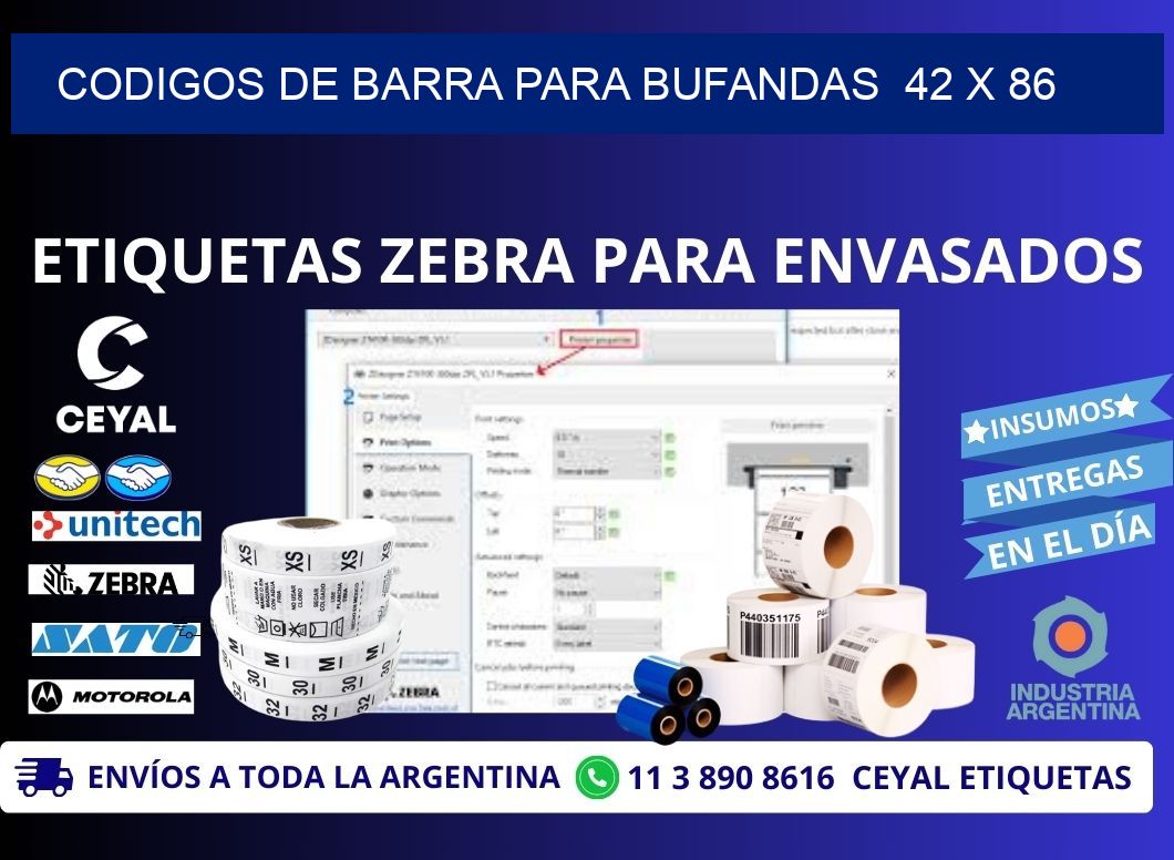 CODIGOS DE BARRA PARA BUFANDAS  42 x 86