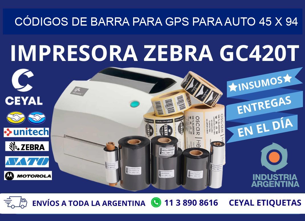 CÓDIGOS DE BARRA PARA GPS PARA AUTO 45 x 94