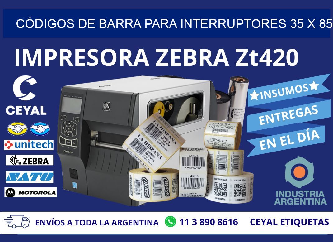 CÓDIGOS DE BARRA PARA INTERRUPTORES 35 x 85