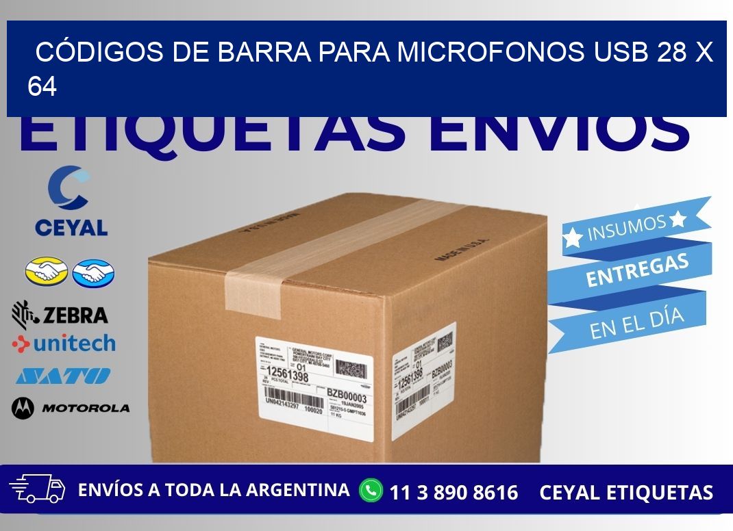 CÓDIGOS DE BARRA PARA MICROFONOS USB 28 x 64