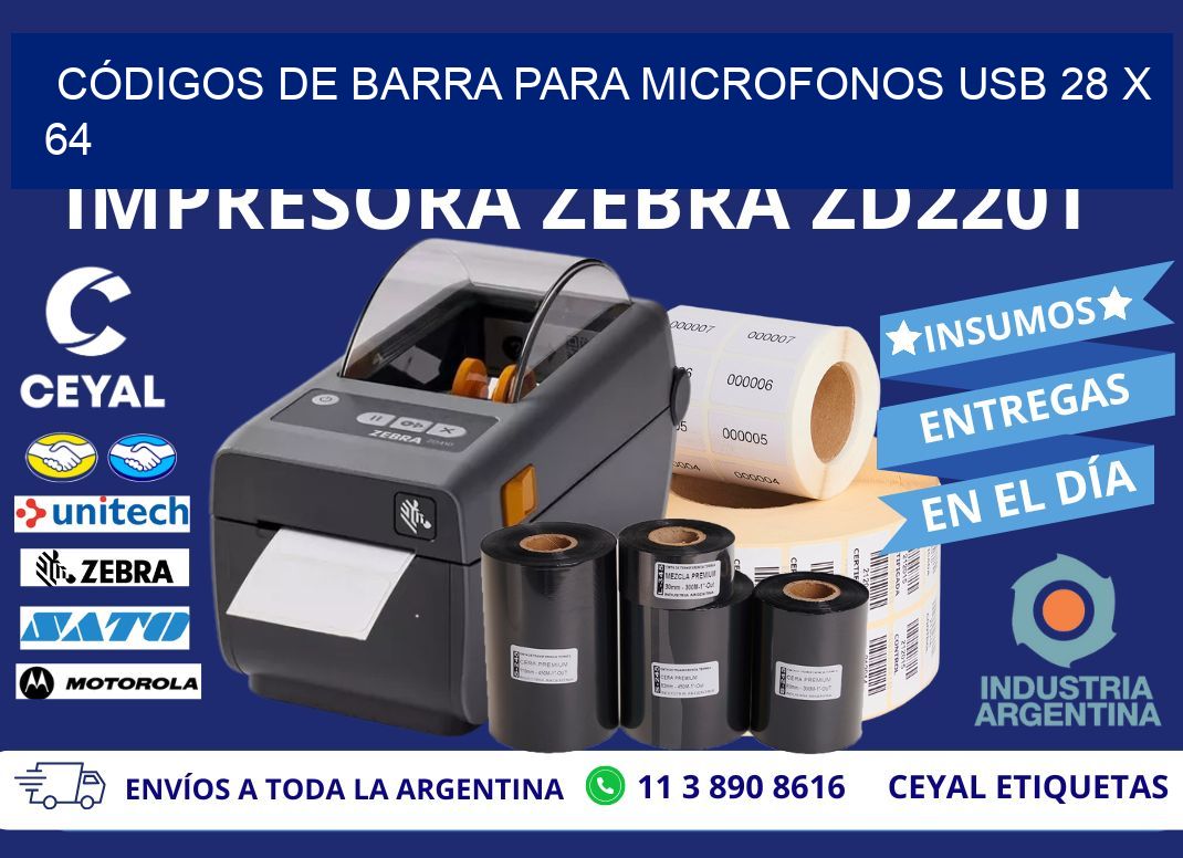 CÓDIGOS DE BARRA PARA MICROFONOS USB 28 x 64