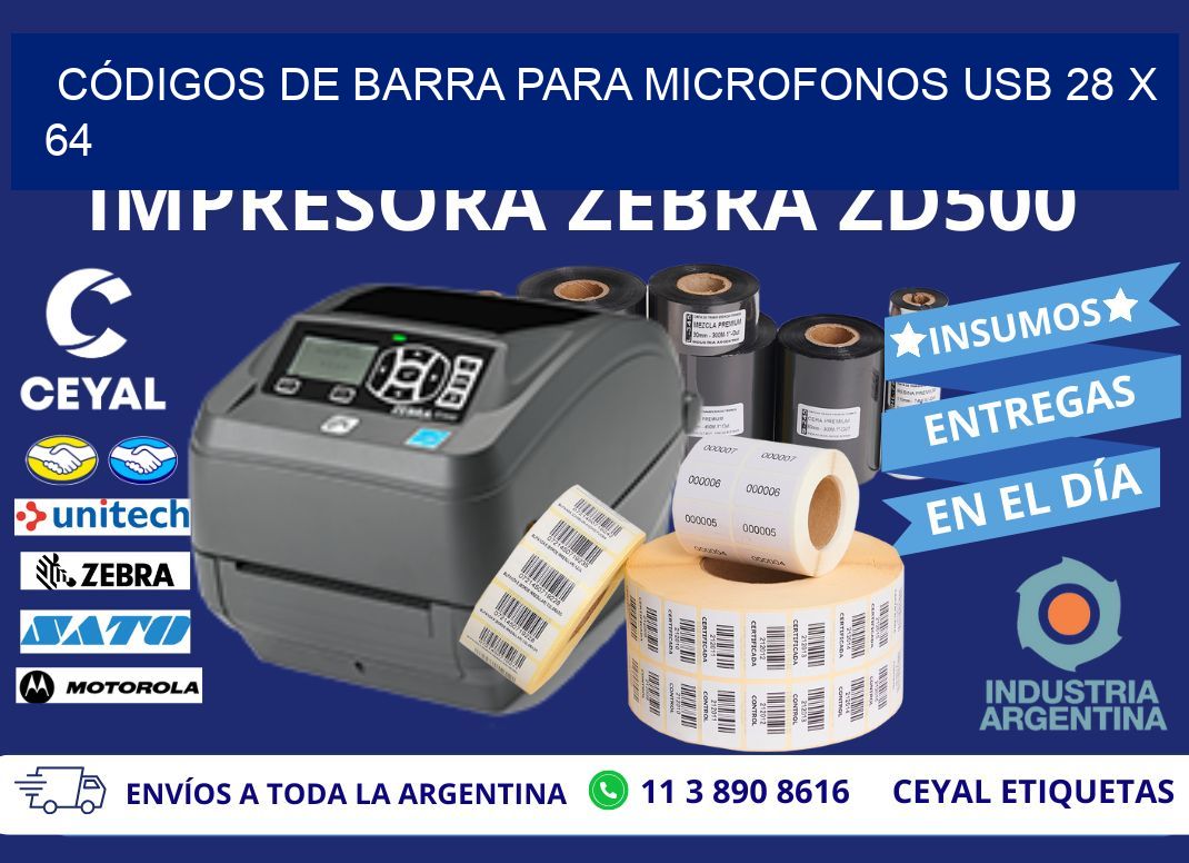 CÓDIGOS DE BARRA PARA MICROFONOS USB 28 x 64