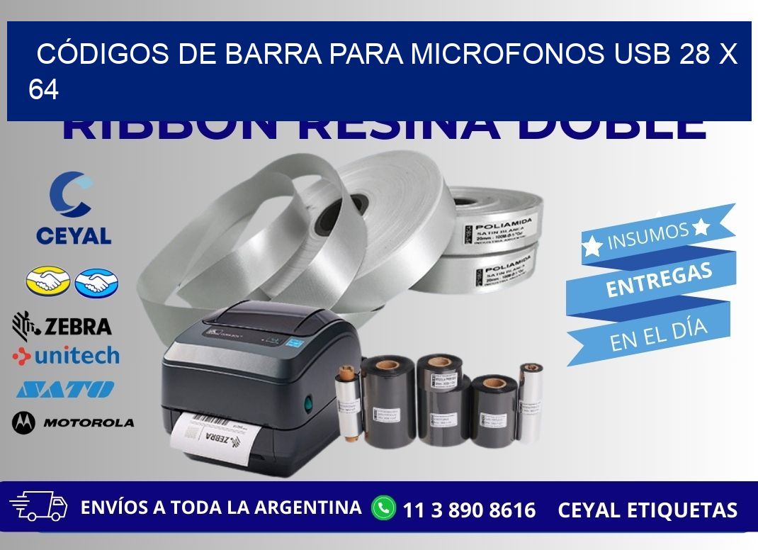 CÓDIGOS DE BARRA PARA MICROFONOS USB 28 x 64