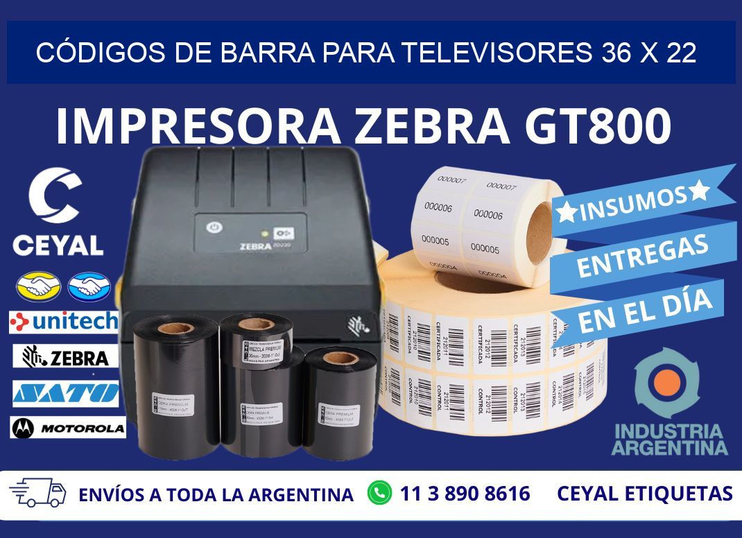 CÓDIGOS DE BARRA PARA TELEVISORES 36 x 22