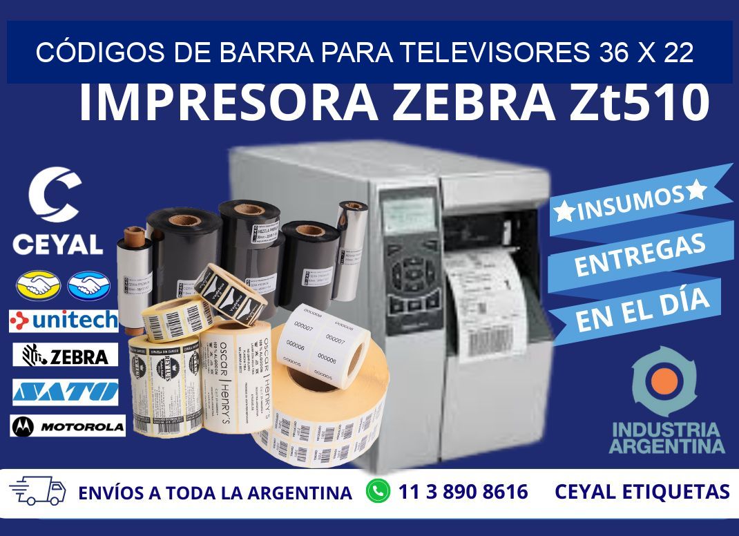 CÓDIGOS DE BARRA PARA TELEVISORES 36 x 22