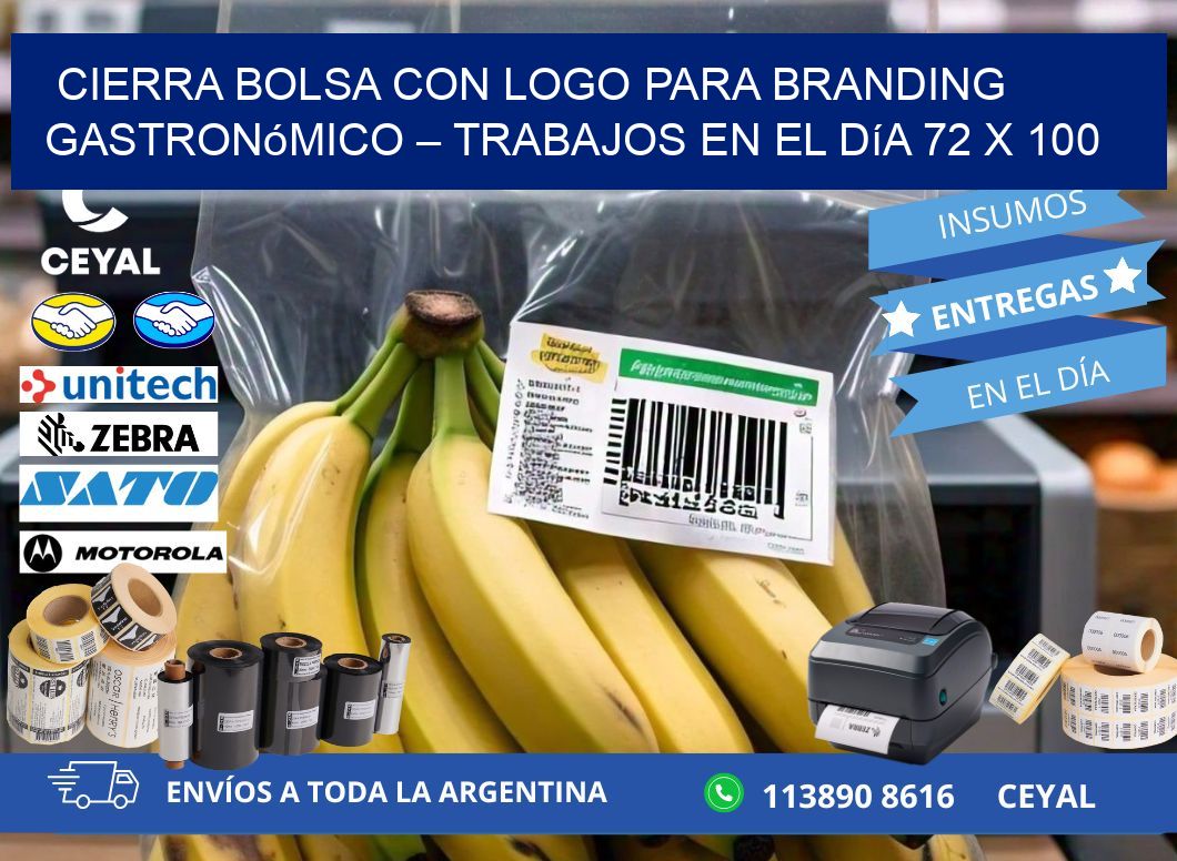 Cierra bolsa con logo para branding gastronómico – Trabajos en el día 72 x 100