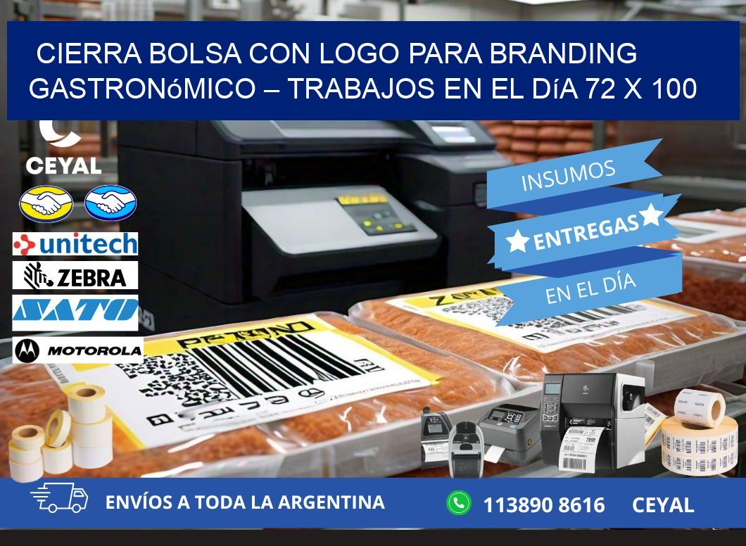 Cierra bolsa con logo para branding gastronómico – Trabajos en el día 72 x 100