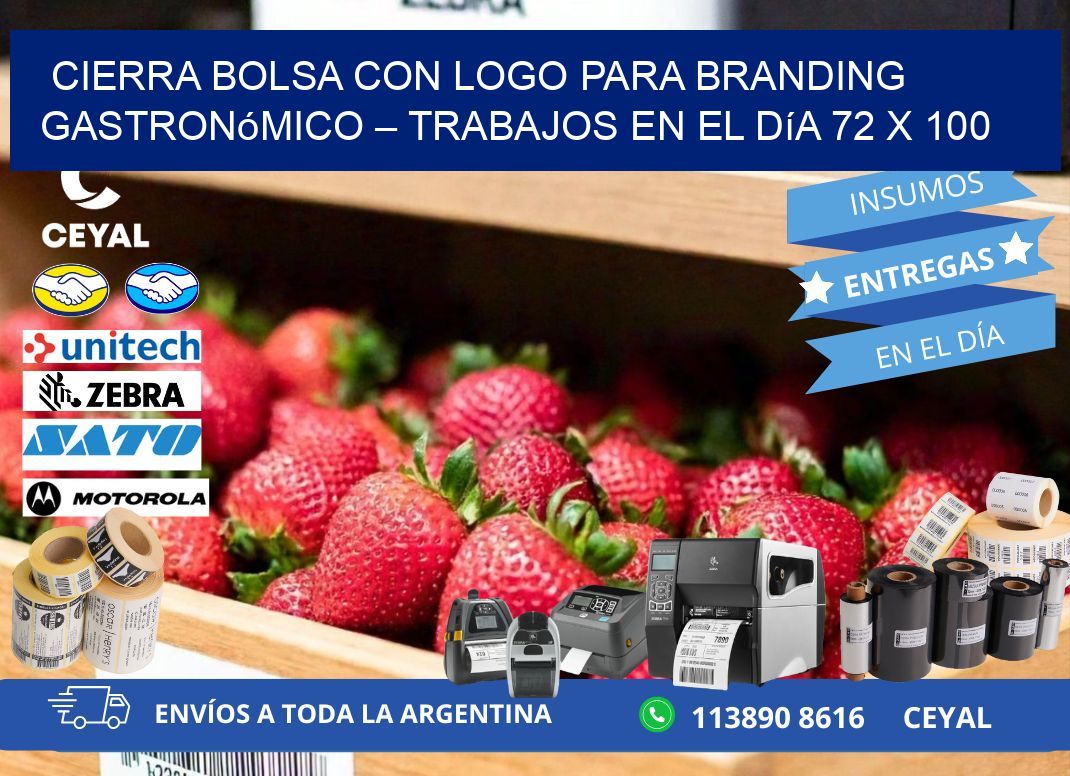 Cierra bolsa con logo para branding gastronómico – Trabajos en el día 72 x 100