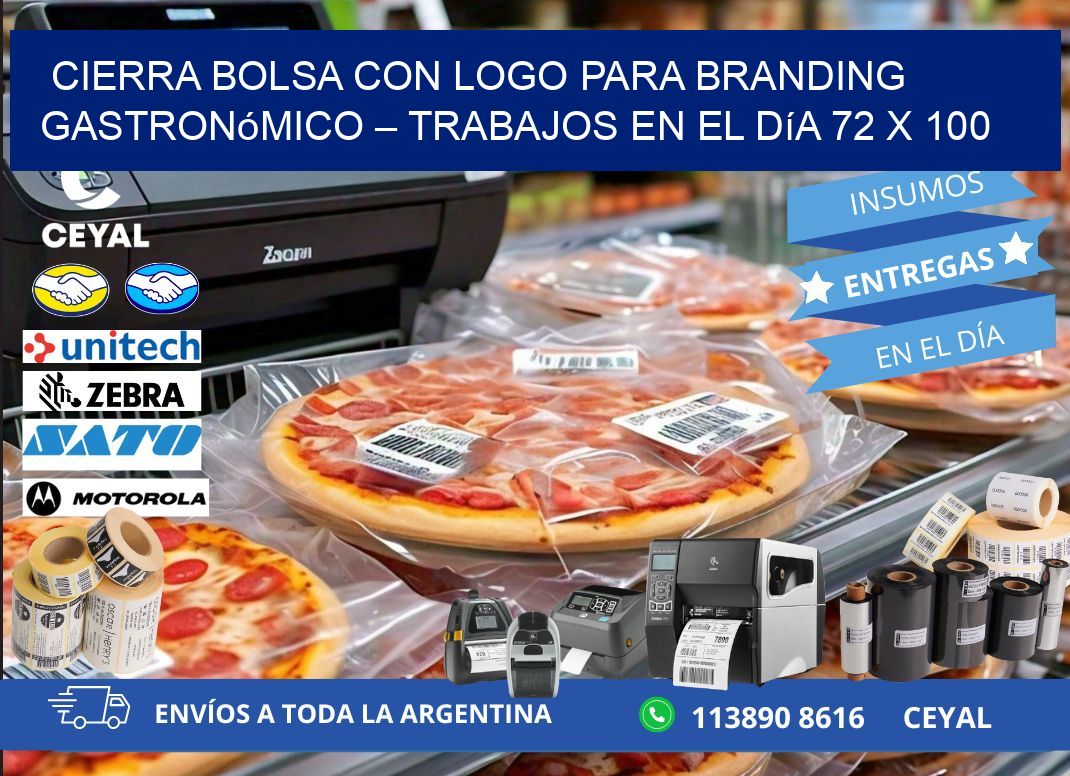 Cierra bolsa con logo para branding gastronómico – Trabajos en el día 72 x 100