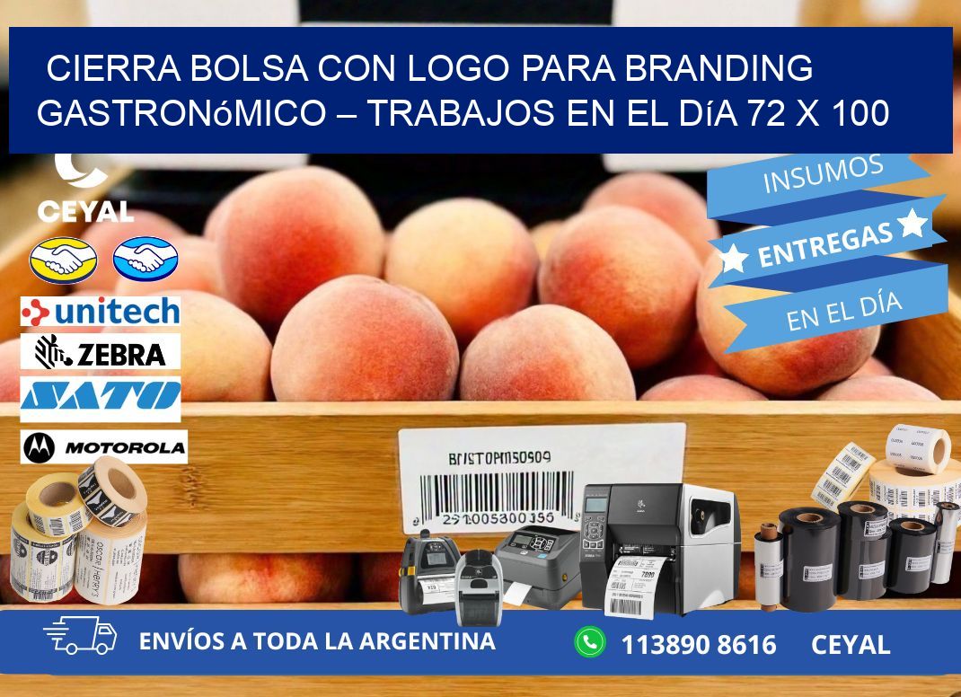 Cierra bolsa con logo para branding gastronómico – Trabajos en el día 72 x 100