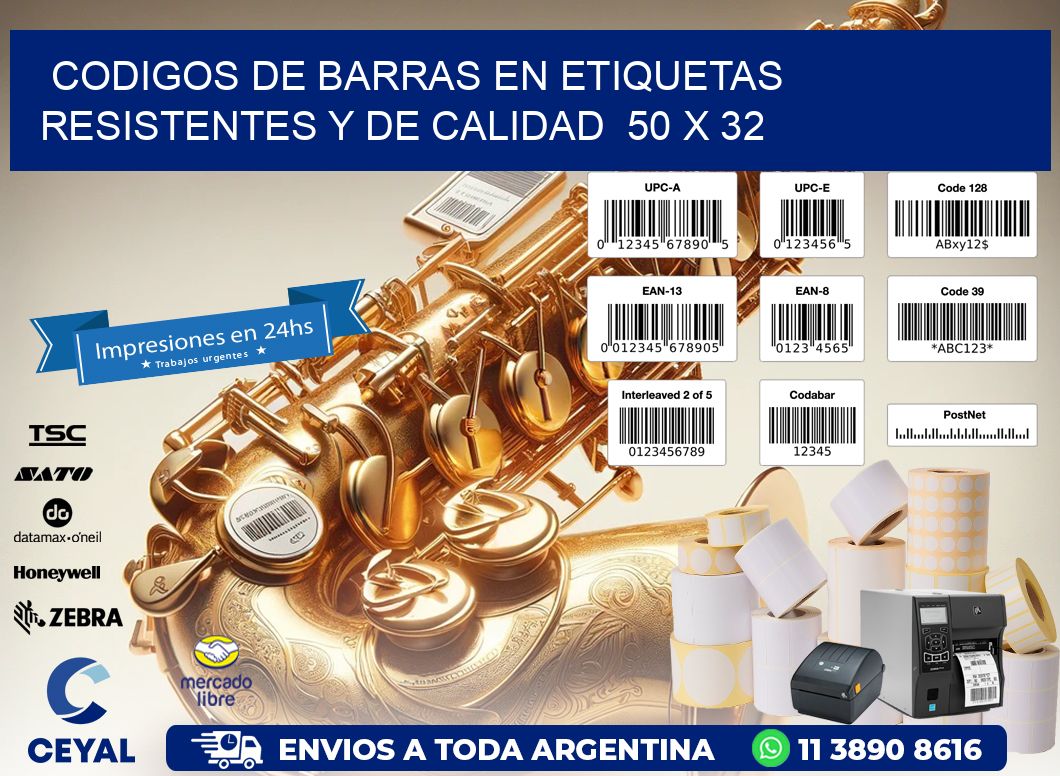 Codigos de Barras en Etiquetas Resistentes y de Calidad  50 x 32