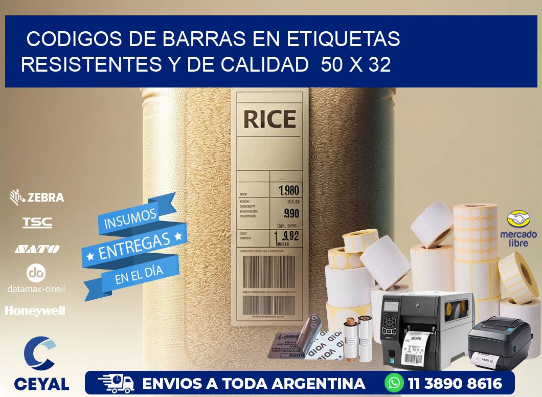 Codigos de Barras en Etiquetas Resistentes y de Calidad  50 x 32