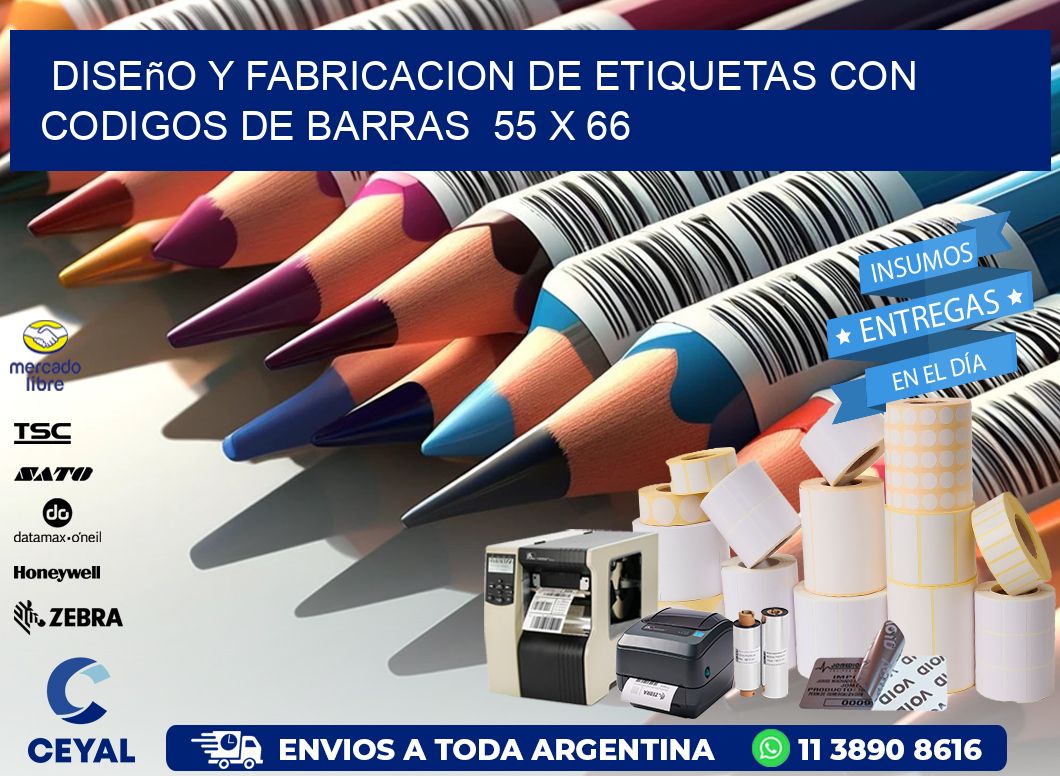 Diseño y Fabricacion de Etiquetas con Codigos de Barras  55 x 66