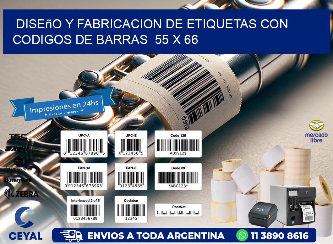 Diseño y Fabricacion de Etiquetas con Codigos de Barras  55 x 66