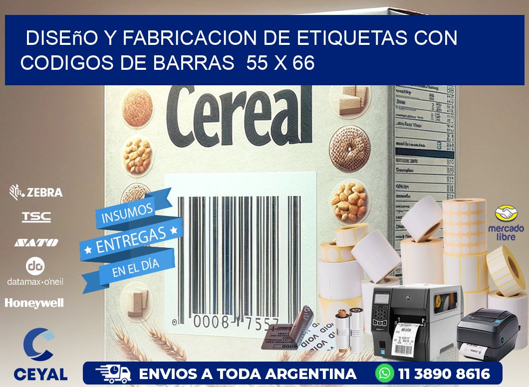 Diseño y Fabricacion de Etiquetas con Codigos de Barras  55 x 66