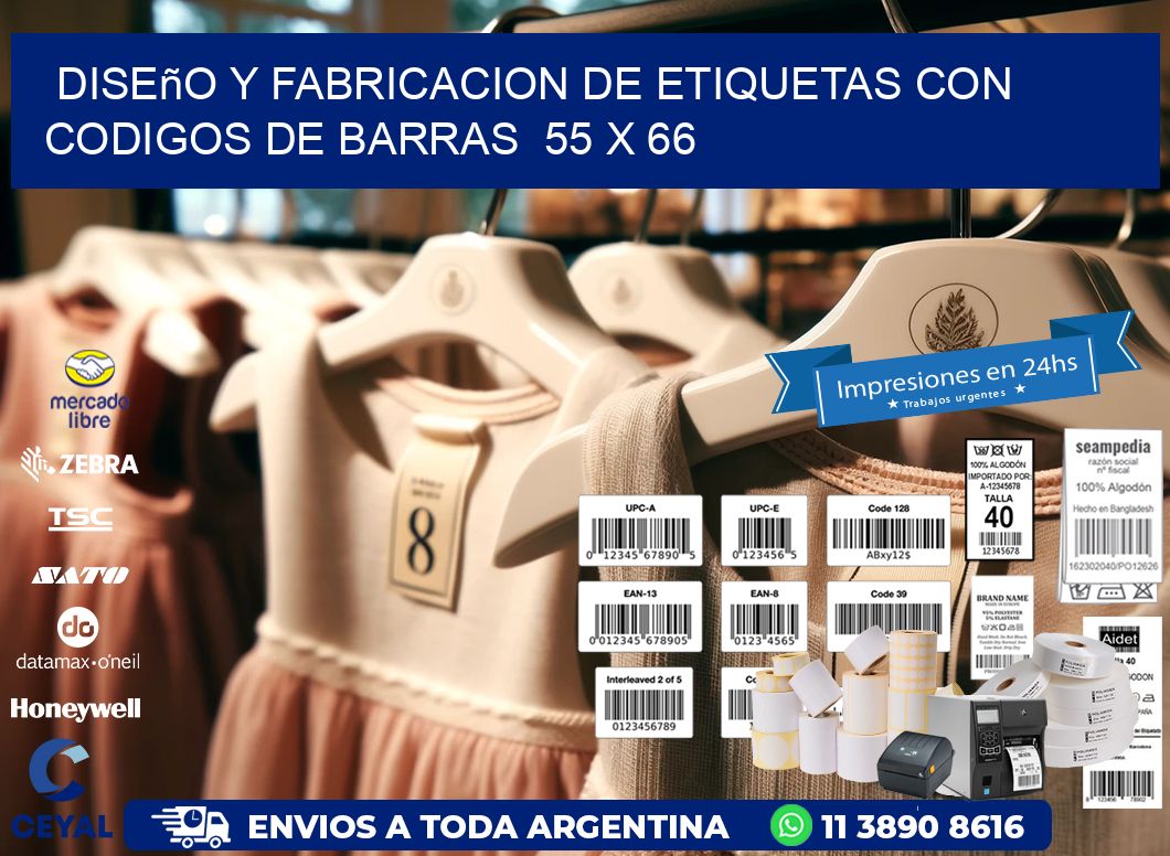 Diseño y Fabricacion de Etiquetas con Codigos de Barras  55 x 66