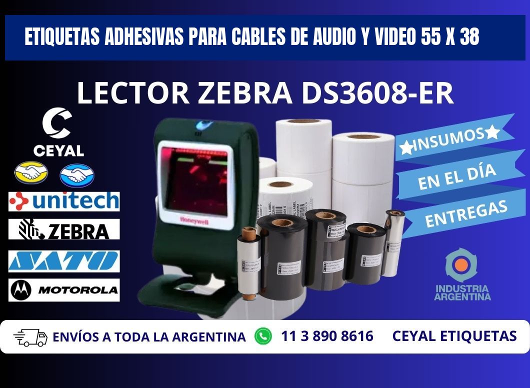 ETIQUETAS ADHESIVAS PARA CABLES DE AUDIO Y VIDEO 55 x 38