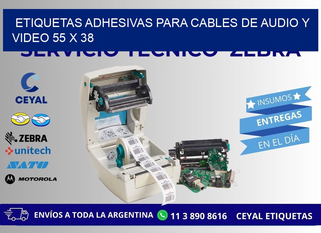 ETIQUETAS ADHESIVAS PARA CABLES DE AUDIO Y VIDEO 55 x 38