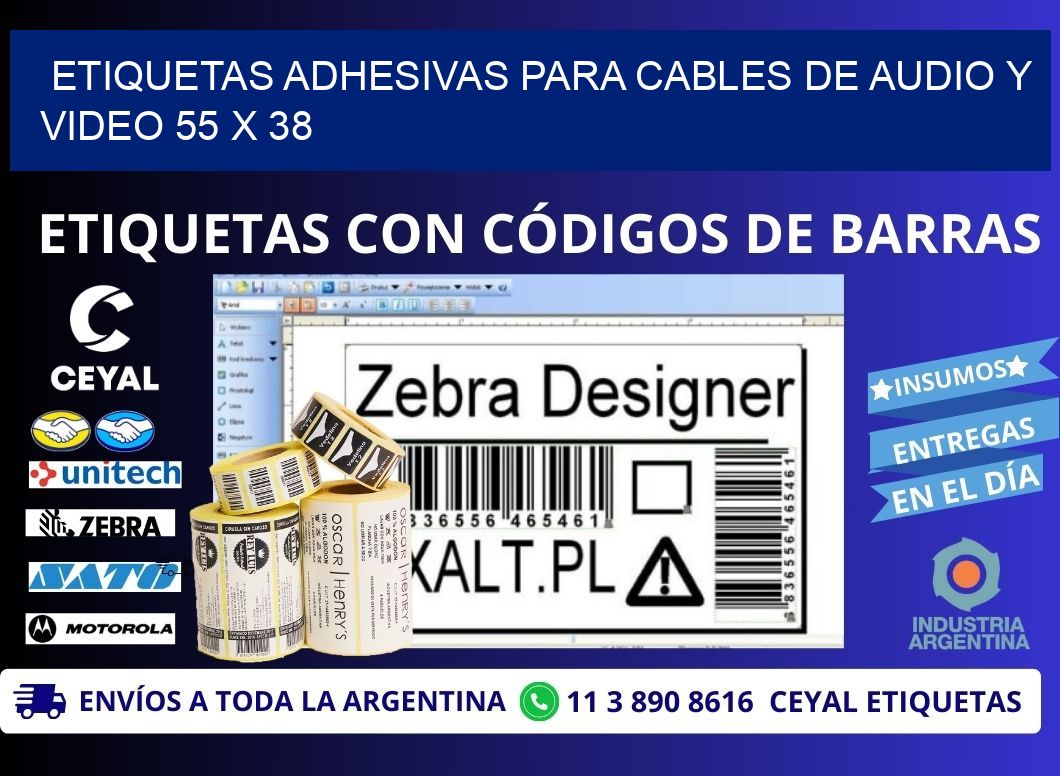 ETIQUETAS ADHESIVAS PARA CABLES DE AUDIO Y VIDEO 55 x 38