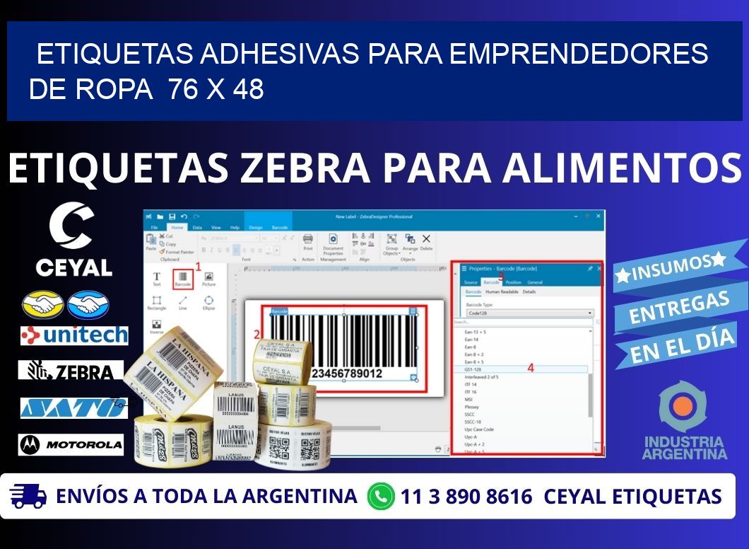 ETIQUETAS ADHESIVAS PARA EMPRENDEDORES DE ROPA  76 x 48