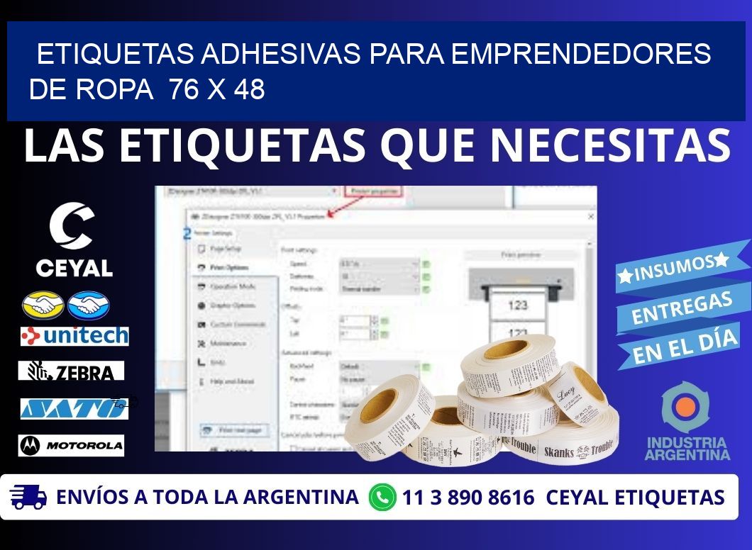 ETIQUETAS ADHESIVAS PARA EMPRENDEDORES DE ROPA  76 x 48