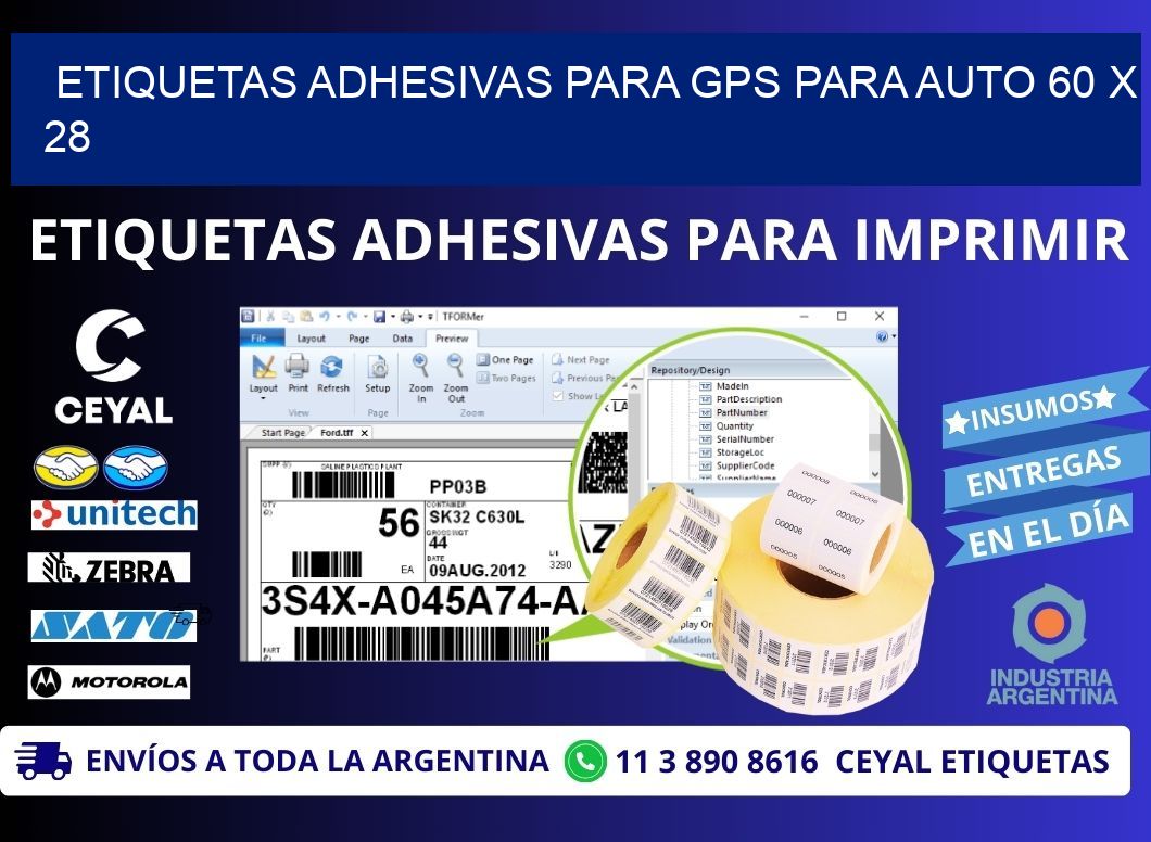 ETIQUETAS ADHESIVAS PARA GPS PARA AUTO 60 x 28