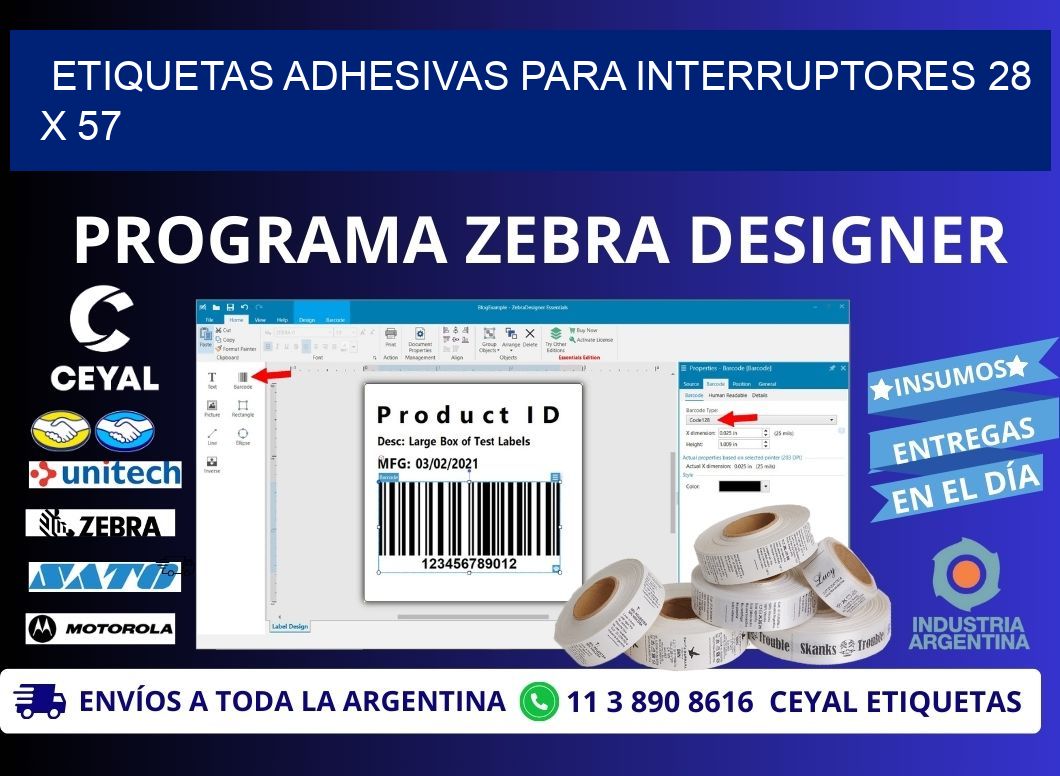 ETIQUETAS ADHESIVAS PARA INTERRUPTORES 28 x 57