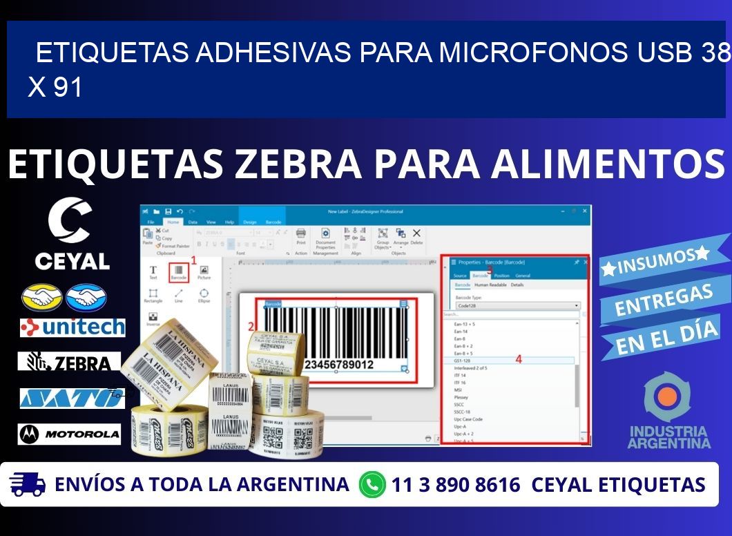 ETIQUETAS ADHESIVAS PARA MICROFONOS USB 38 x 91