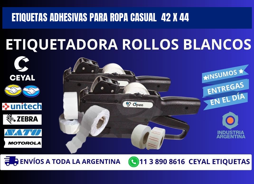 ETIQUETAS ADHESIVAS PARA ROPA CASUAL  42 x 44