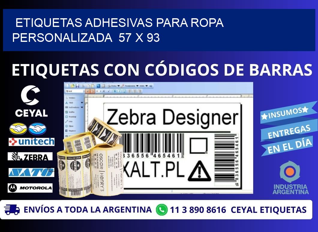 ETIQUETAS ADHESIVAS PARA ROPA PERSONALIZADA  57 x 93