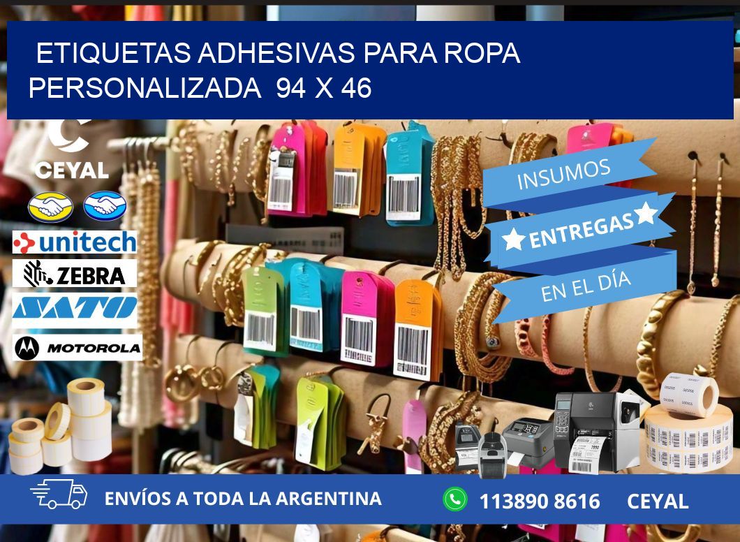 ETIQUETAS ADHESIVAS PARA ROPA PERSONALIZADA  94 x 46