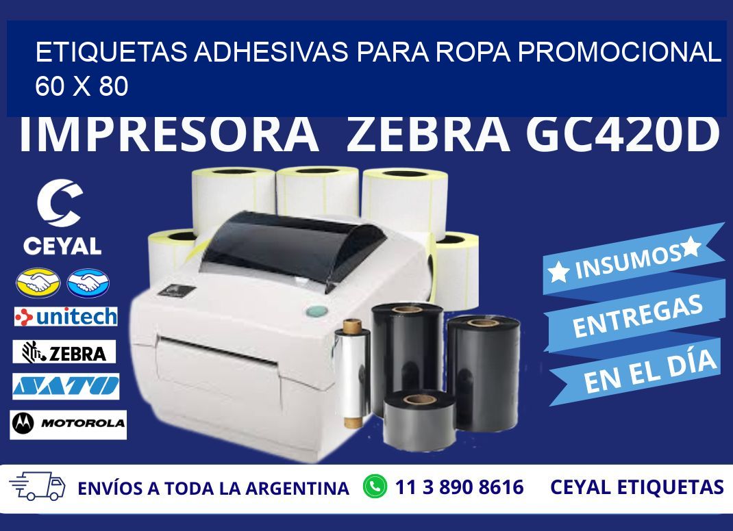 ETIQUETAS ADHESIVAS PARA ROPA PROMOCIONAL  60 x 80