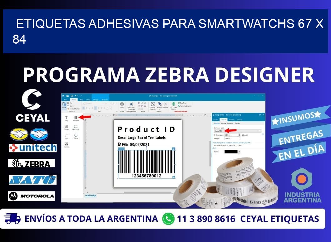 ETIQUETAS ADHESIVAS PARA SMARTWATCHS 67 x 84