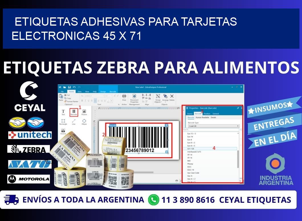 ETIQUETAS ADHESIVAS PARA TARJETAS ELECTRONICAS 45 x 71