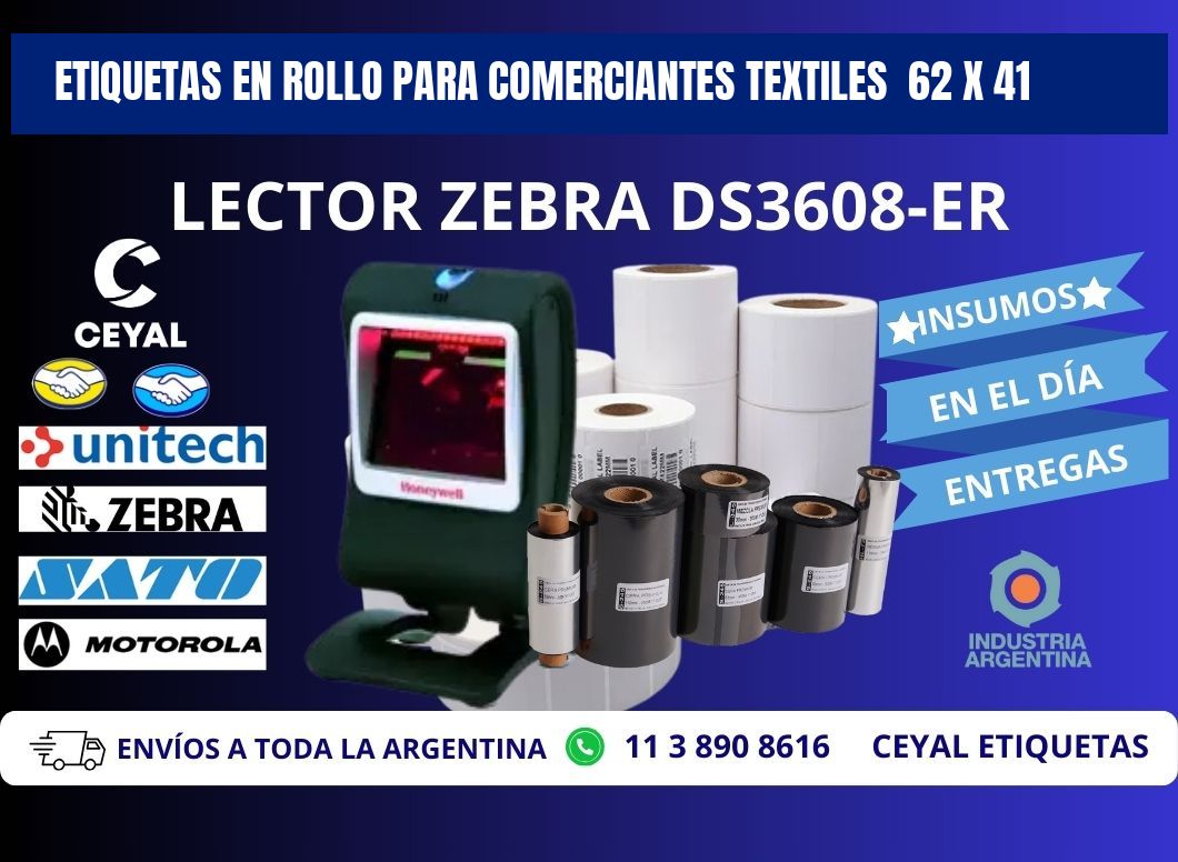 ETIQUETAS EN ROLLO PARA COMERCIANTES TEXTILES  62 x 41