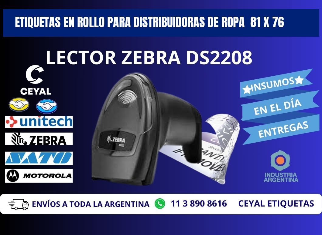 ETIQUETAS EN ROLLO PARA DISTRIBUIDORAS DE ROPA  81 x 76