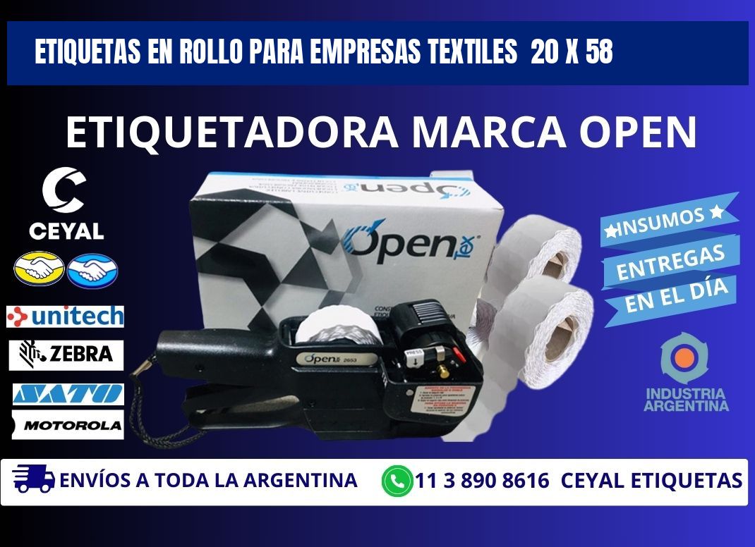 ETIQUETAS EN ROLLO PARA EMPRESAS TEXTILES  20 x 58