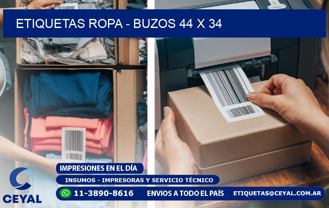 ETIQUETAS ROPA - BUZOS 44 x 34