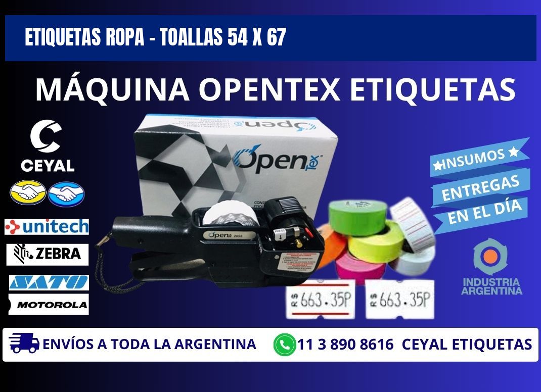 ETIQUETAS ROPA - TOALLAS 54 x 67