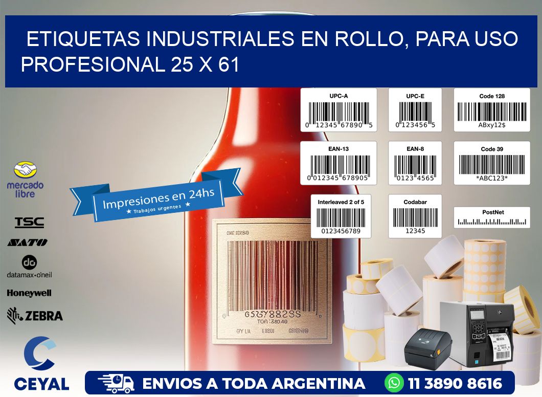 Etiquetas Industriales en Rollo, Para Uso Profesional 25 x 61